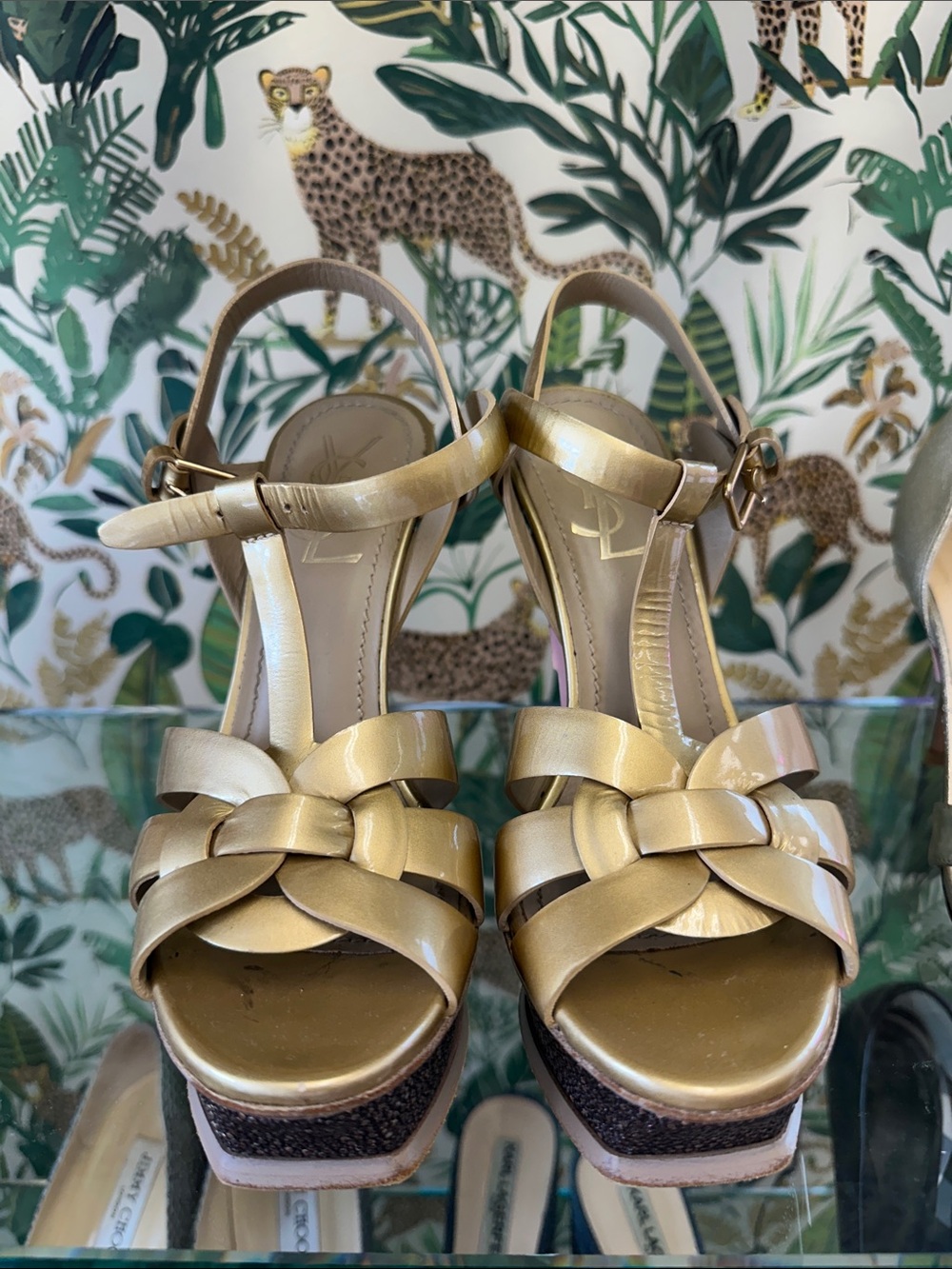 YSL Gold Braided Platform Sandals - Women's Stylish Summer Heels